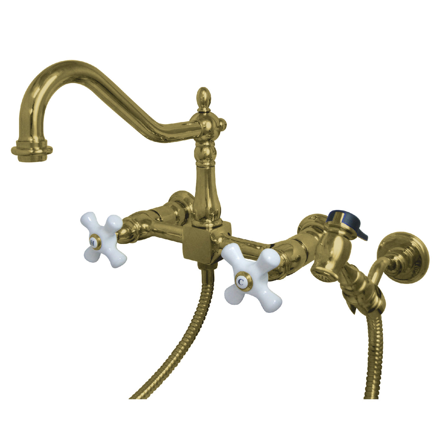 Elements of Design ES1242PXBS Wall Mount Bridge Kitchen Faucet with Brass Sprayer, Polished Brass