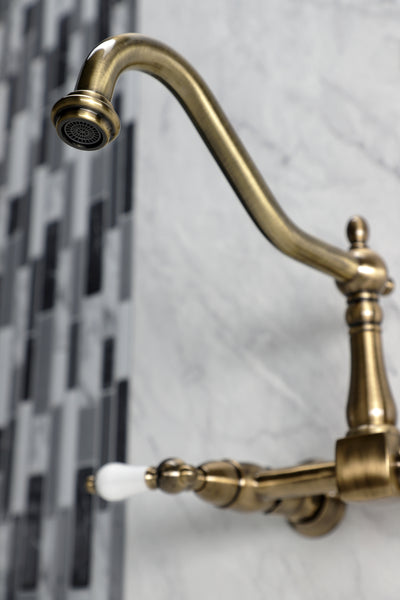 Elements of Design ES1243PL Two-Handle Wall Mount Bridge Kitchen Faucet, Antique Brass
