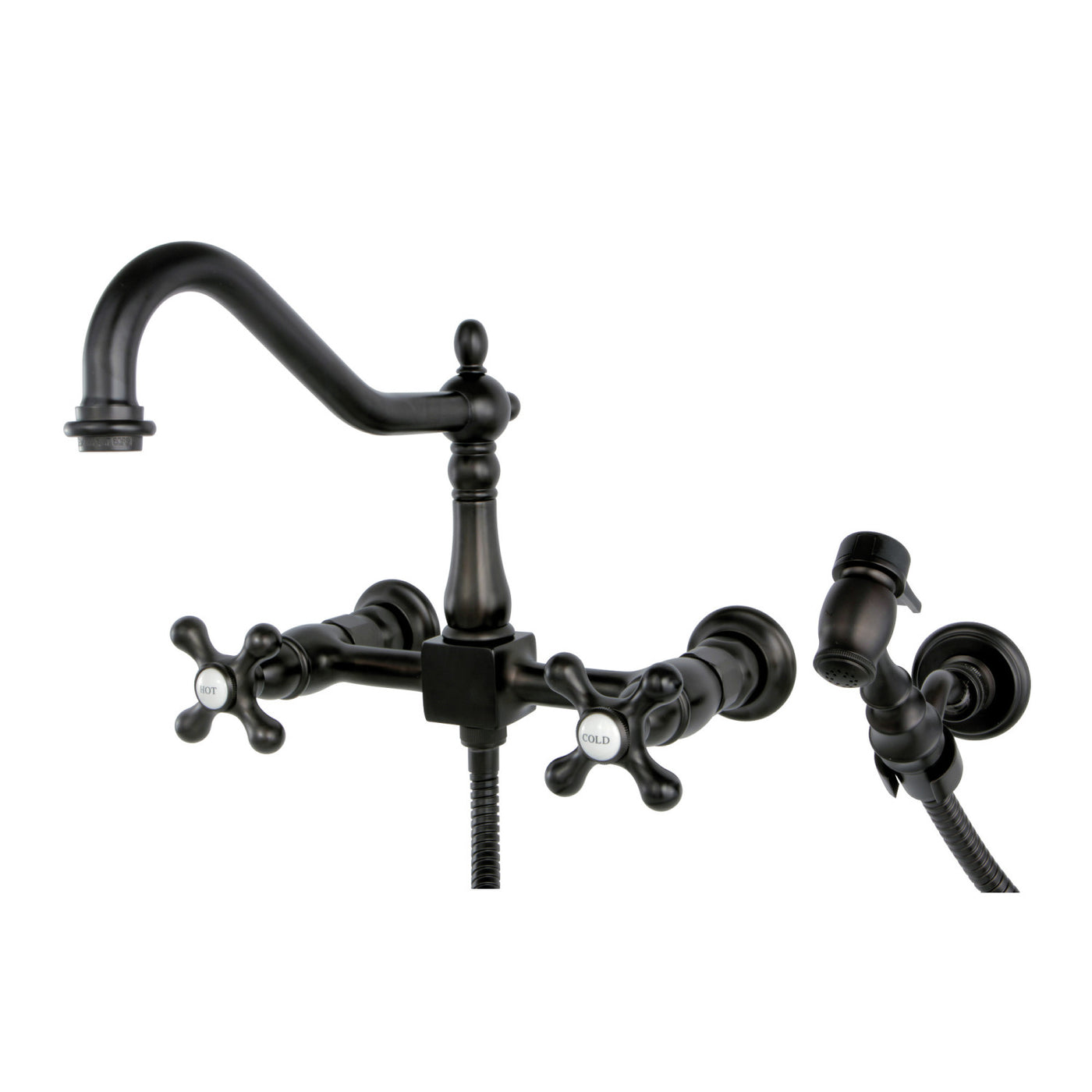 Elements of Design ES1245AXBS Wall Mount Bridge Kitchen Faucet with Brass Sprayer, Oil Rubbed Bronze