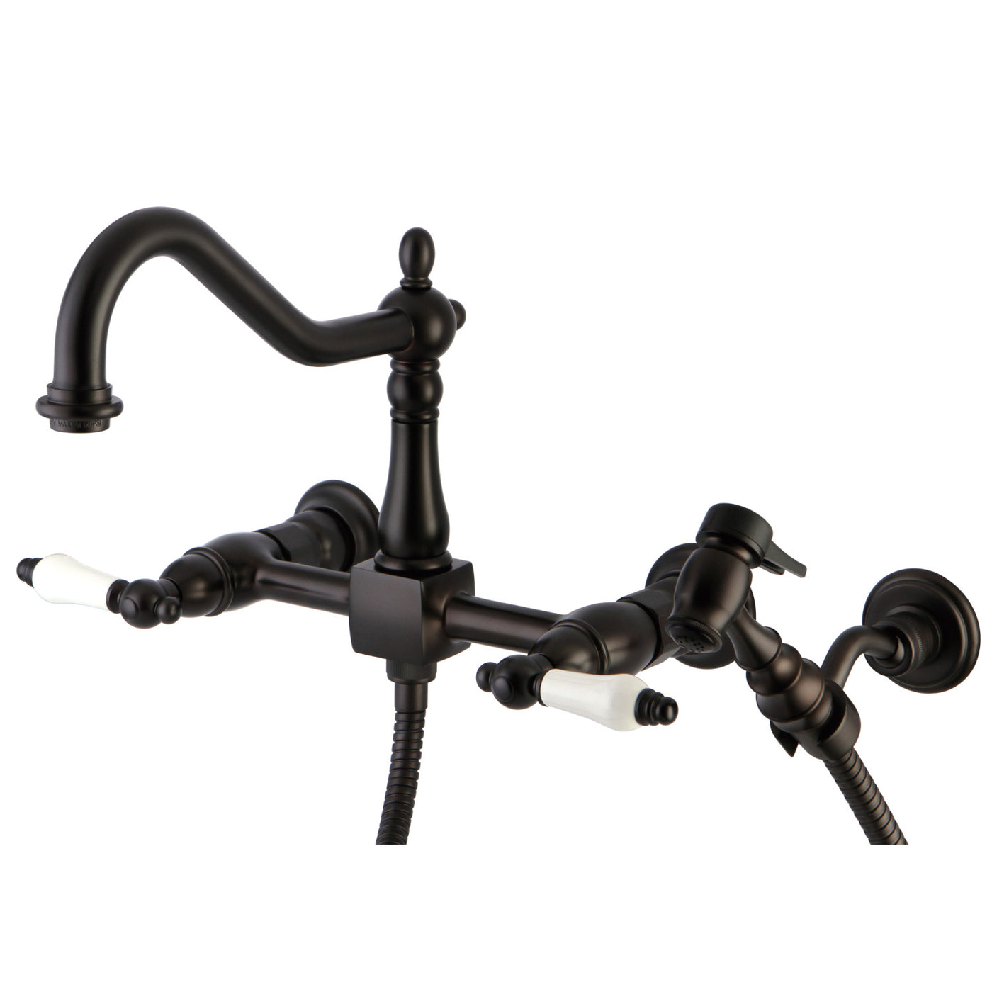 Elements of Design ES1245PLBS Wall Mount Bridge Kitchen Faucet with Brass Sprayer, Oil Rubbed Bronze