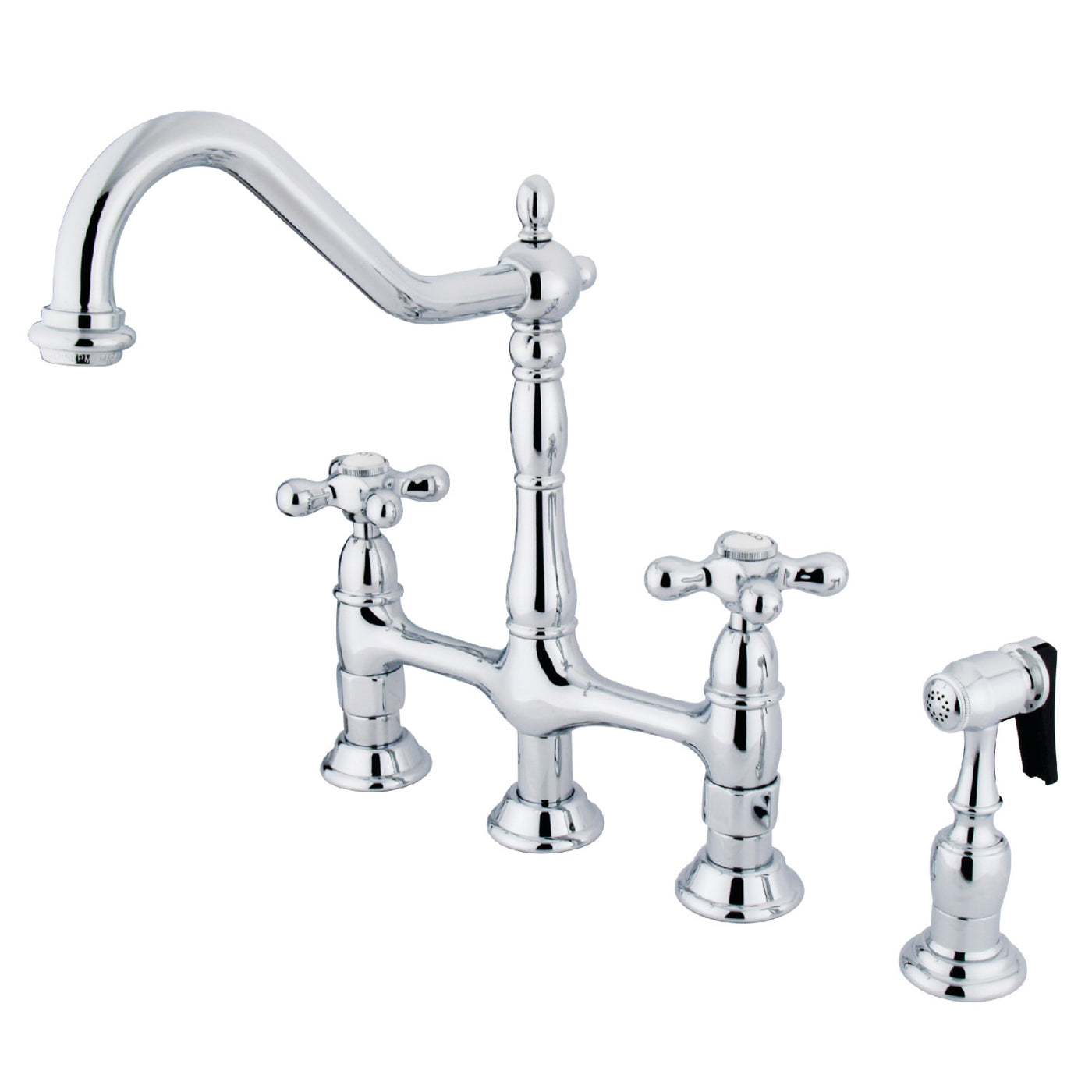 Elements of Design ES1271AXBS Bridge Kitchen Faucet with Brass Sprayer, Polished Chrome