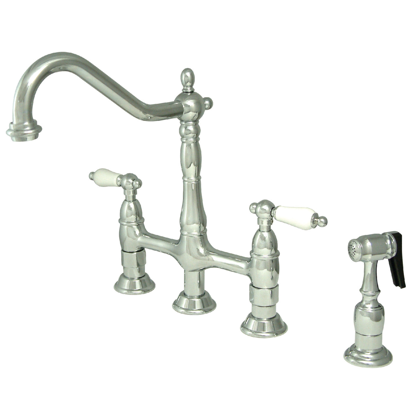 Elements of Design ES1271PLBS Bridge Kitchen Faucet with Brass Sprayer, Polished Chrome