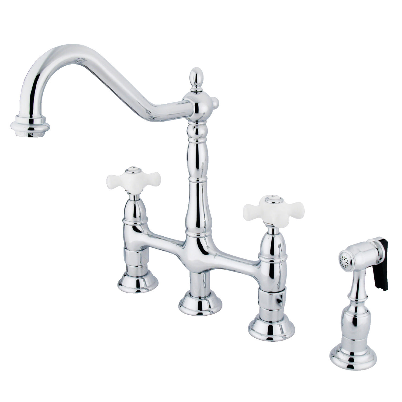 Elements of Design ES1271PXBS Bridge Kitchen Faucet with Brass Sprayer, Polished Chrome