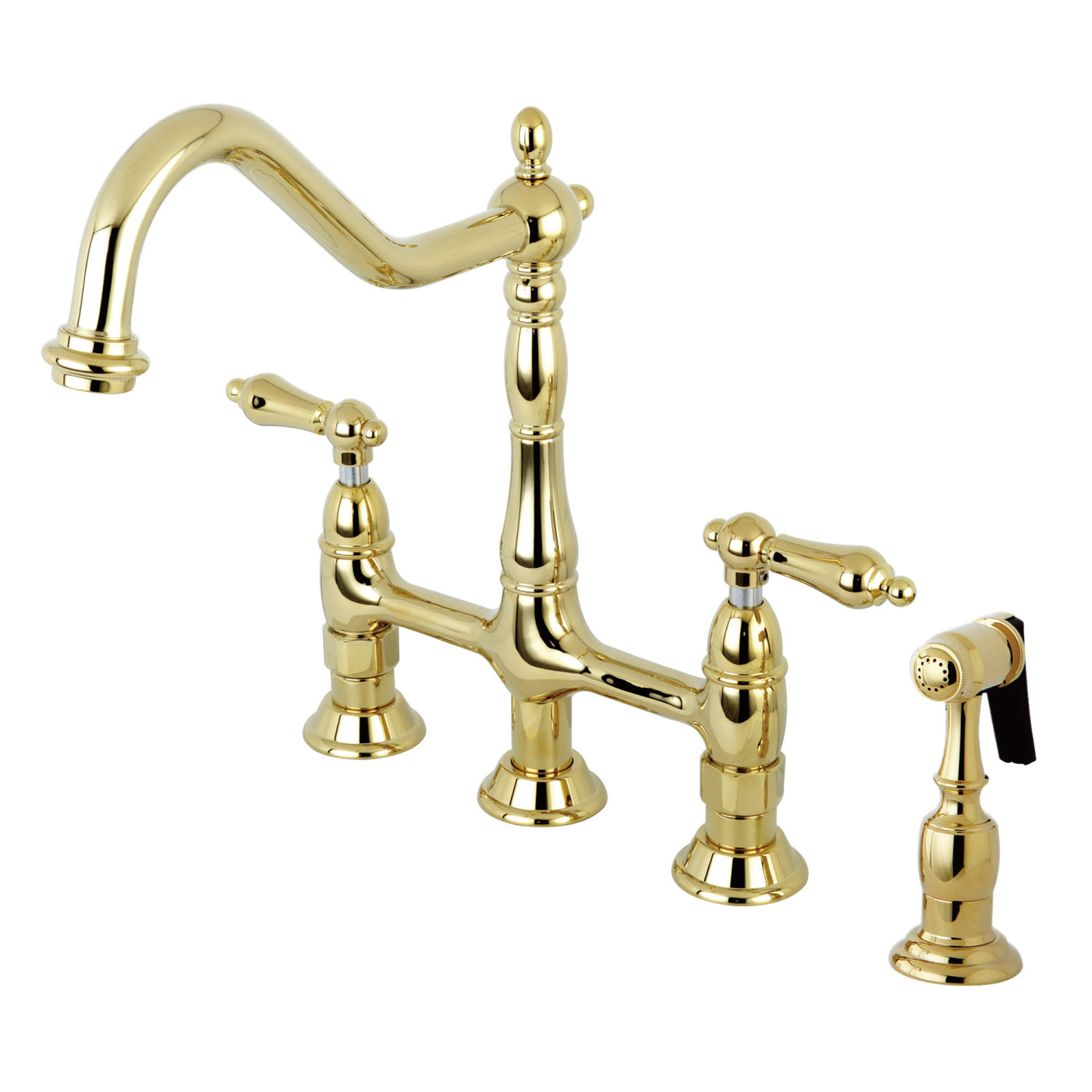 Elements of Design ES1272ALBS Bridge Kitchen Faucet with Brass Sprayer, Polished Brass