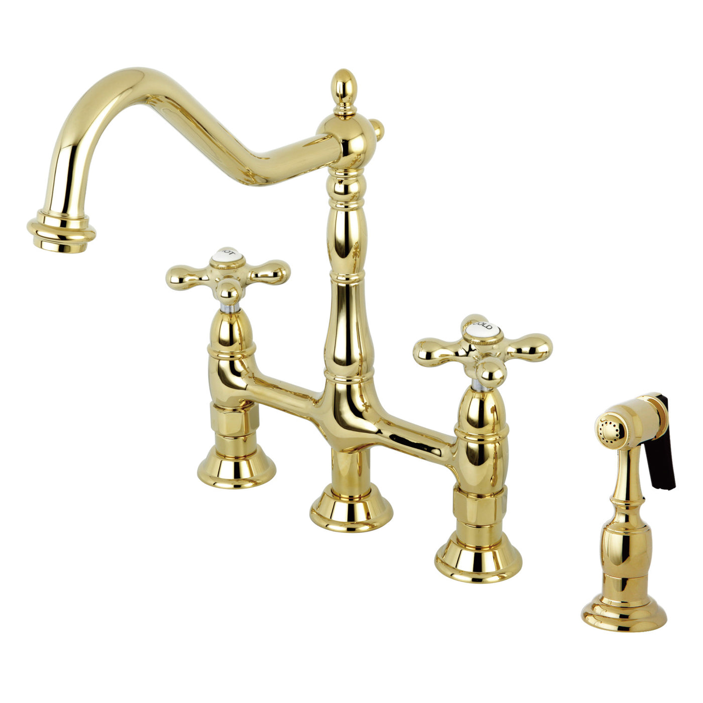Elements of Design ES1272AXBS Bridge Kitchen Faucet with Brass Sprayer, Polished Brass