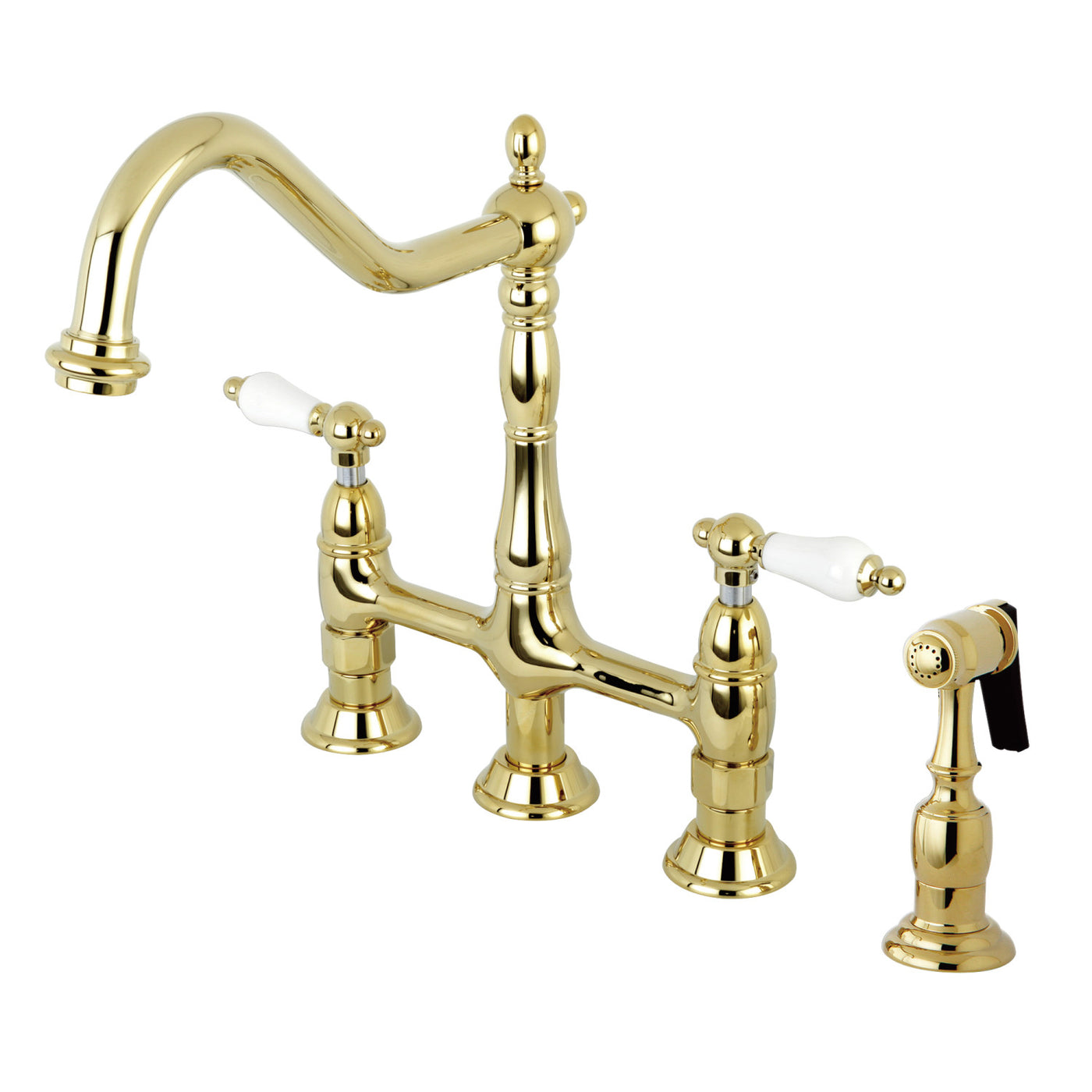 Elements of Design ES1272PLBS Bridge Kitchen Faucet with Brass Sprayer, Polished Brass