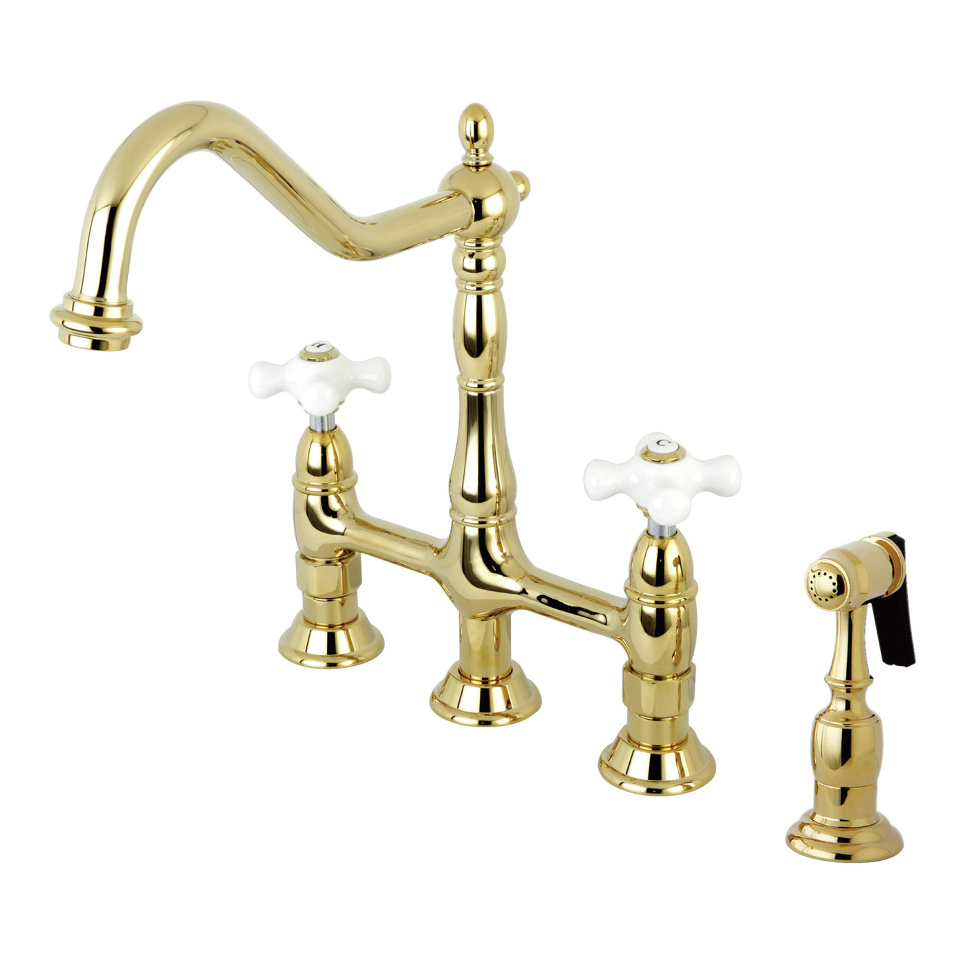 Elements of Design ES1272PXBS Bridge Kitchen Faucet with Brass Sprayer, Polished Brass