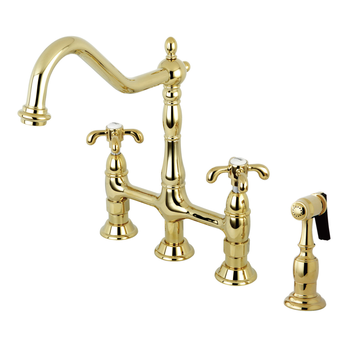 Elements of Design ES1272TXBS Bridge Kitchen Faucet with Brass Sprayer, Polished Brass