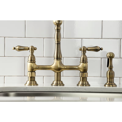 Elements of Design ES1273ALBS Bridge Kitchen Faucet with Brass Sprayer, Antique Brass