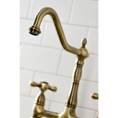 Elements of Design ES1273AXBS Bridge Kitchen Faucet with Brass Sprayer, Antique Brass