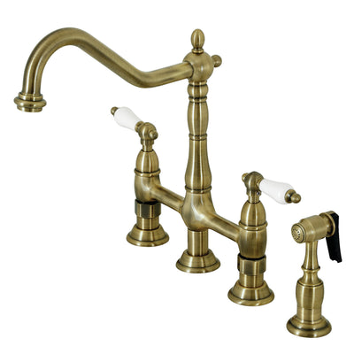 Elements of Design ES1273PLBS Bridge Kitchen Faucet with Brass Sprayer, Antique Brass