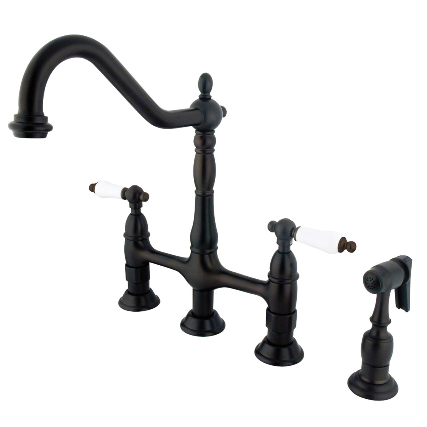 Elements of Design ES1275PLBS Bridge Kitchen Faucet with Brass Sprayer, Oil Rubbed Bronze