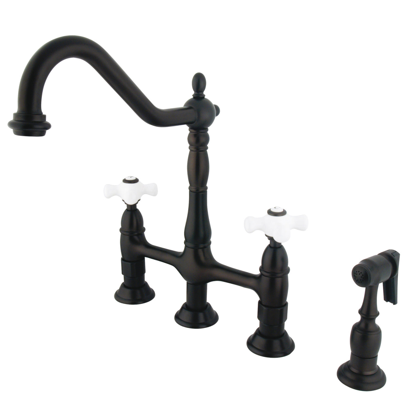 Elements of Design ES1275PXBS Bridge Kitchen Faucet with Brass Sprayer, Oil Rubbed Bronze