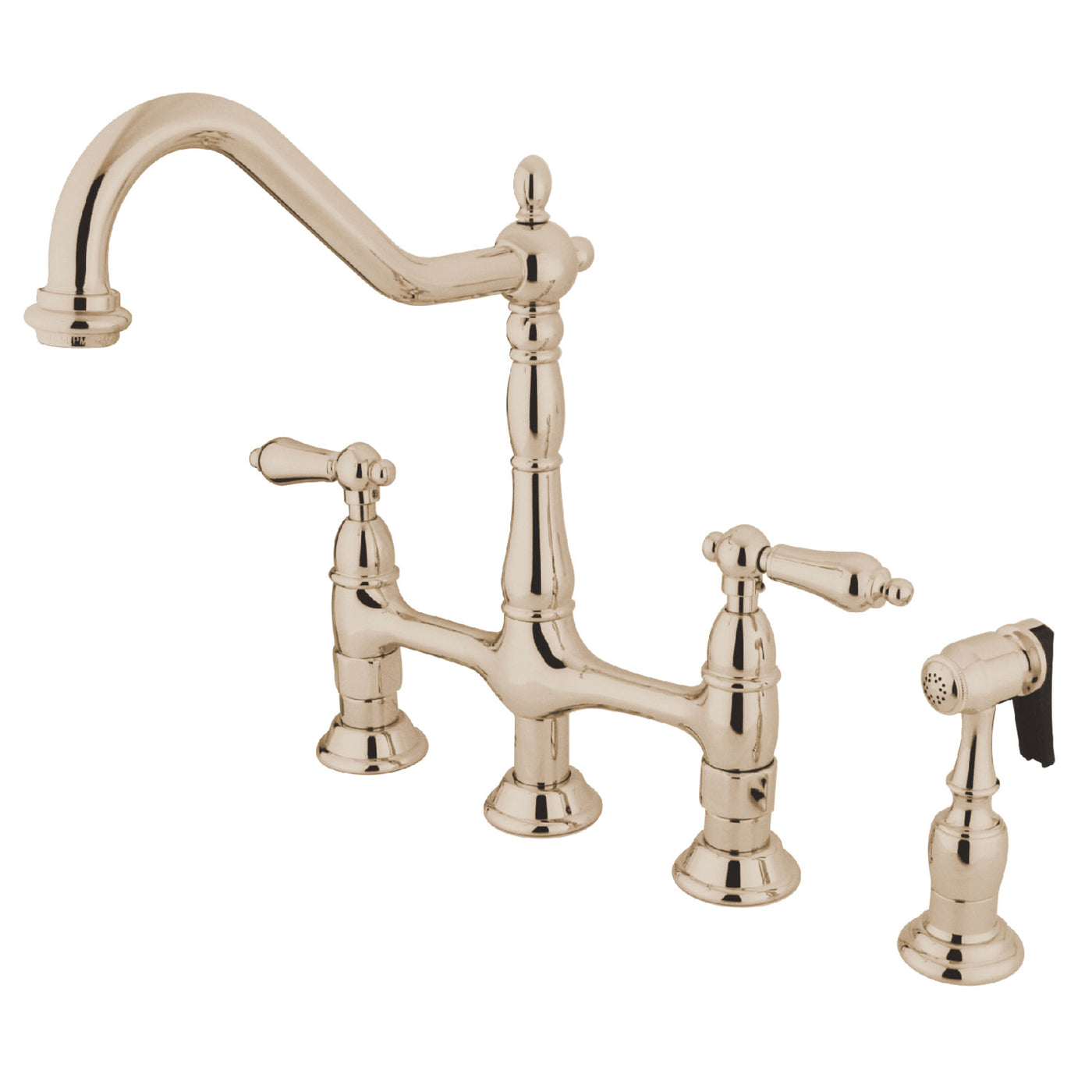 Elements of Design ES1276ALBS Bridge Kitchen Faucet with Brass Sprayer, Polished Nickel