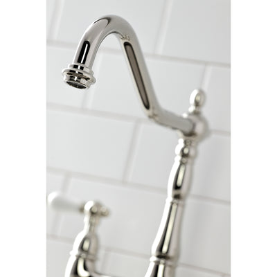 Elements of Design ES1276PLBS Bridge Kitchen Faucet with Brass Sprayer, Polished Nickel