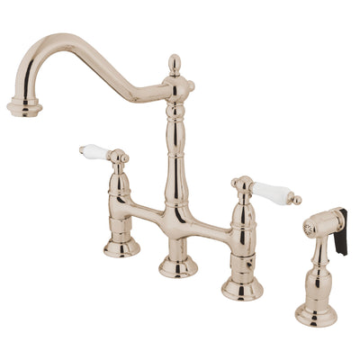 Elements of Design ES1276PLBS Bridge Kitchen Faucet with Brass Sprayer, Polished Nickel