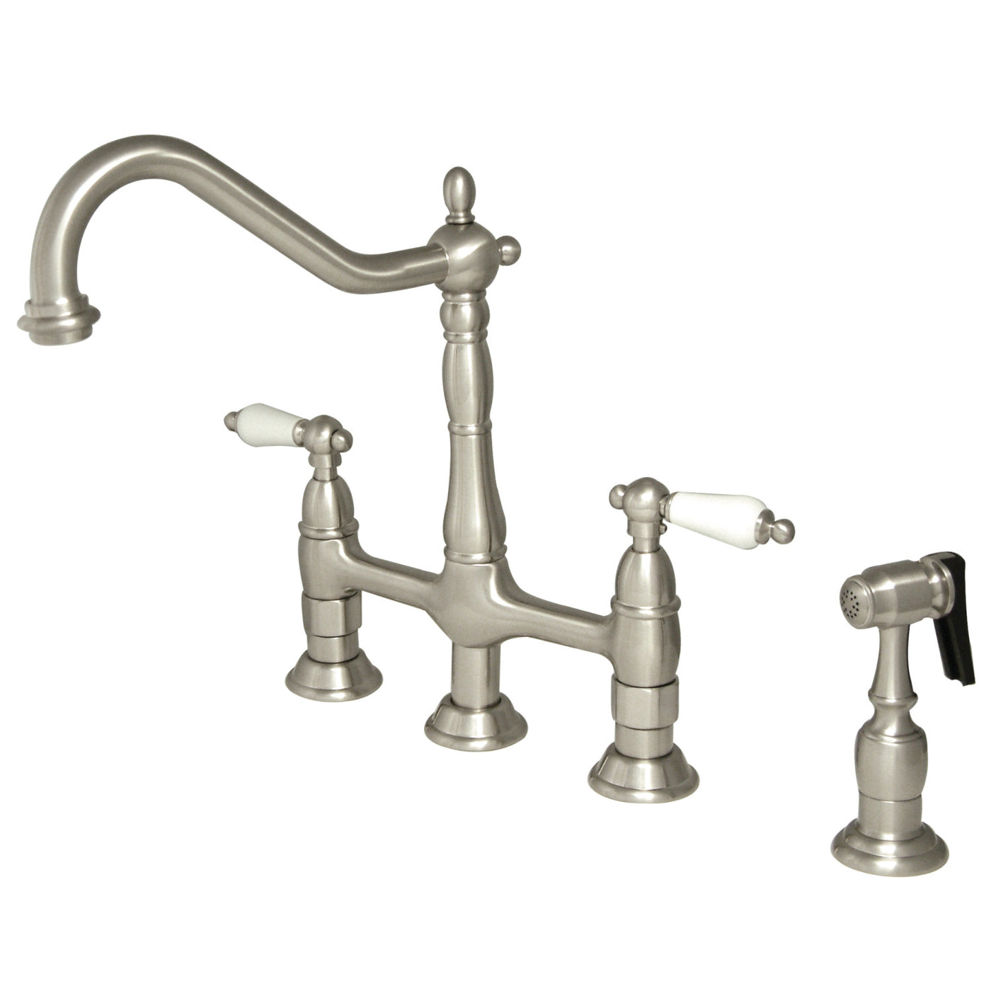 Elements of Design ES1278PLBS Bridge Kitchen Faucet with Brass Sprayer, Brushed Nickel