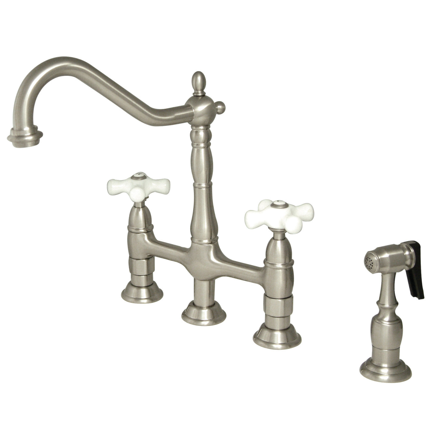 Elements of Design ES1278PXBS Bridge Kitchen Faucet with Brass Sprayer, Brushed Nickel