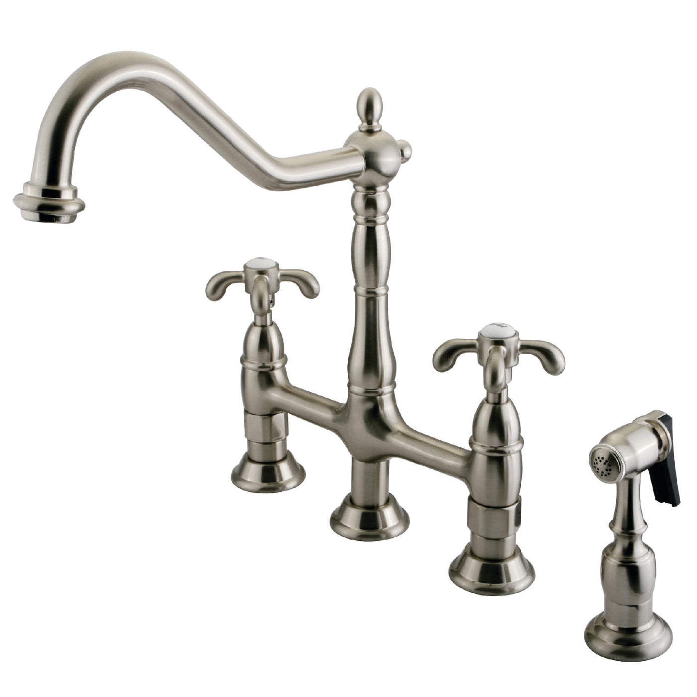 Elements of Design ES1278TXBS Bridge Kitchen Faucet with Brass Sprayer, Brushed Nickel