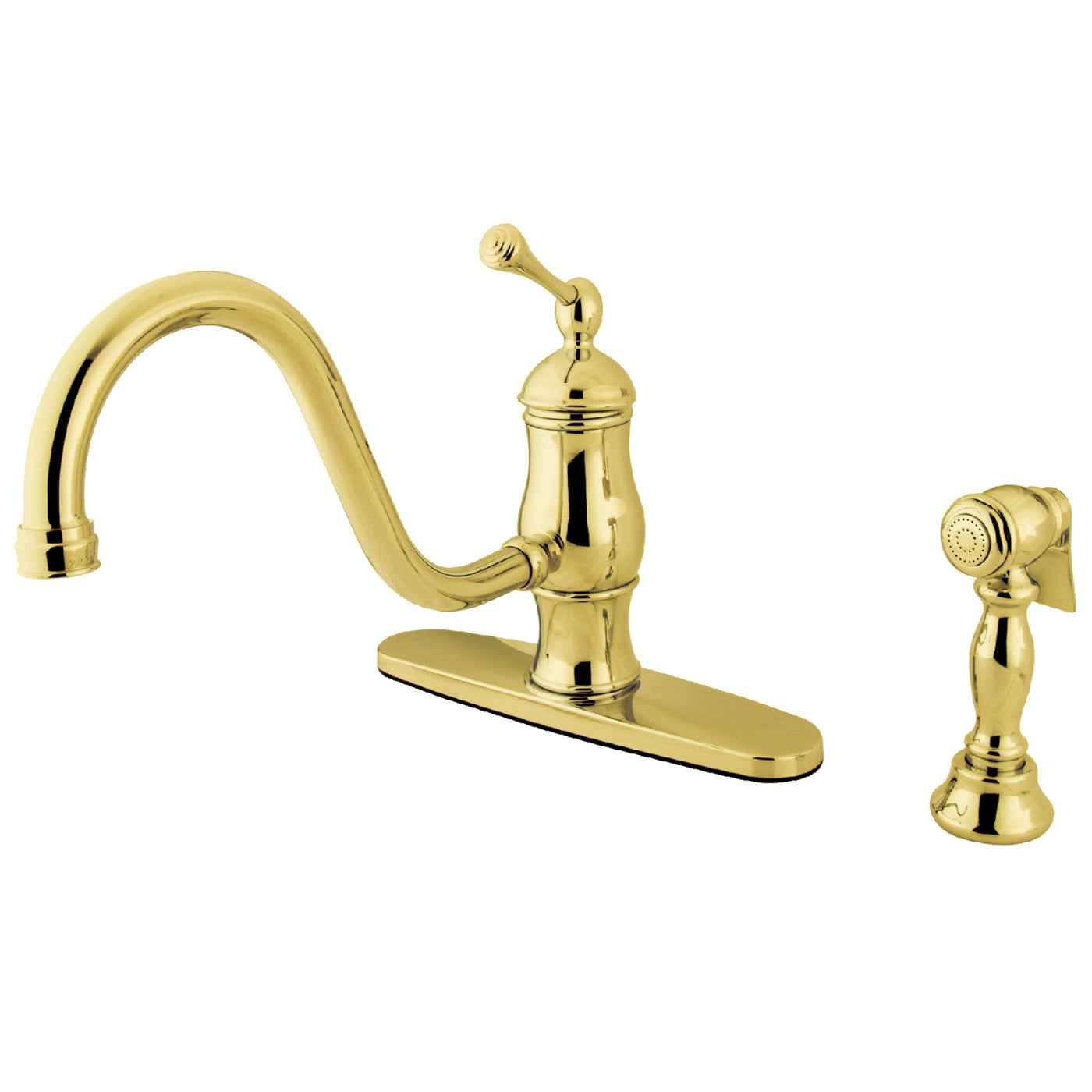 Elements of Design ES1572BLBS Single-Handle Kitchen Faucet with Sprayer and Plate, Polished Brass