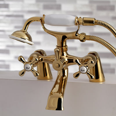 Elements of Design ES2672X Deck Mount Clawfoot Tub Faucet with Hand Shower, Polished Brass