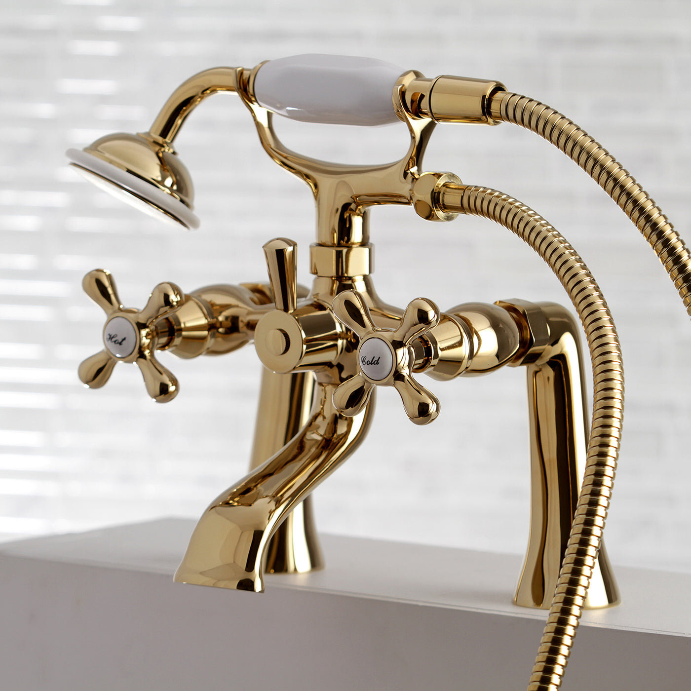 Elements of Design ES2682X Deck Mount Clawfoot Tub Faucet with Hand Shower, Polished Brass