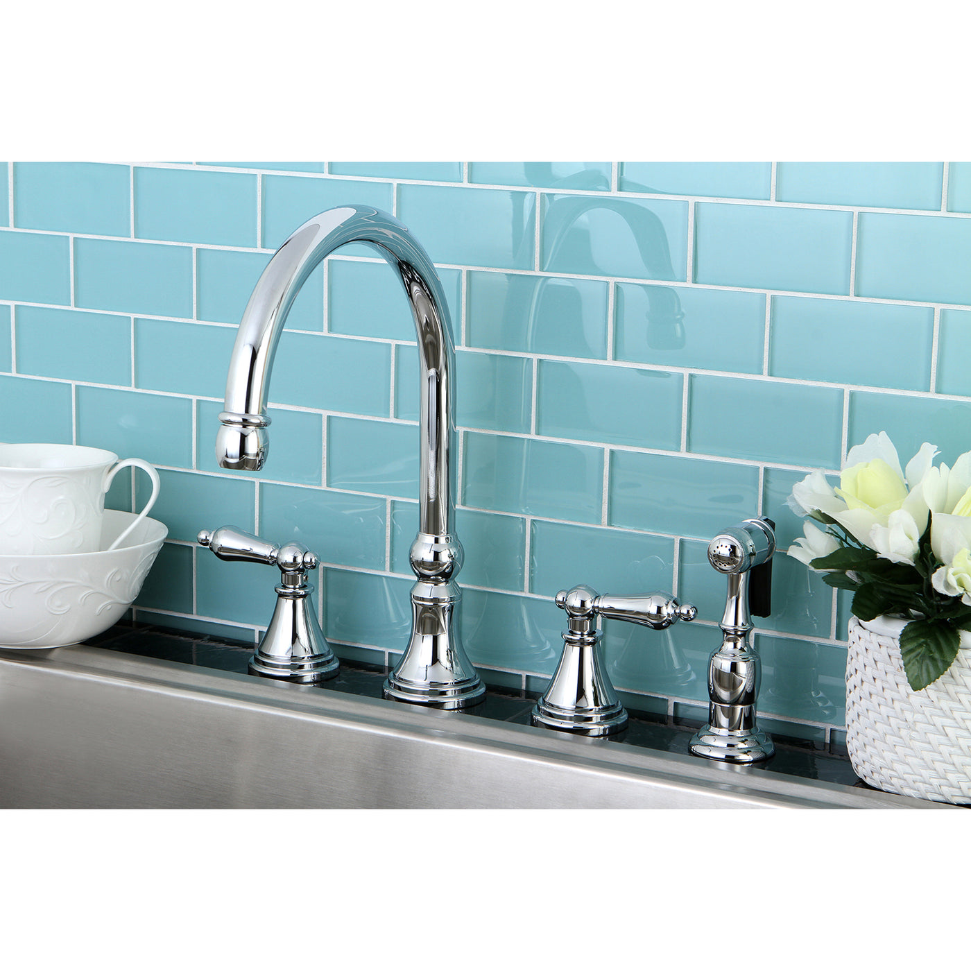 Elements of Design ES2791ALBS Widespread Kitchen Faucet with Brass Sprayer, Polished Chrome