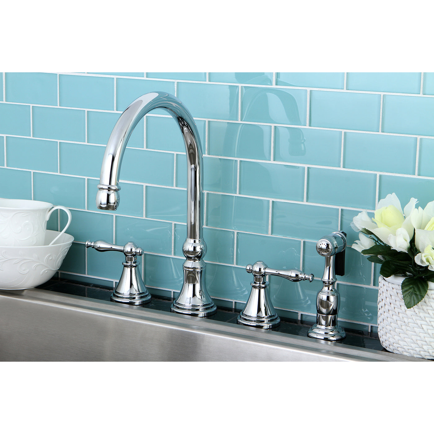 Elements of Design ES2791NLBS Widespread Kitchen Faucet with Brass Sprayer, Polished Chrome