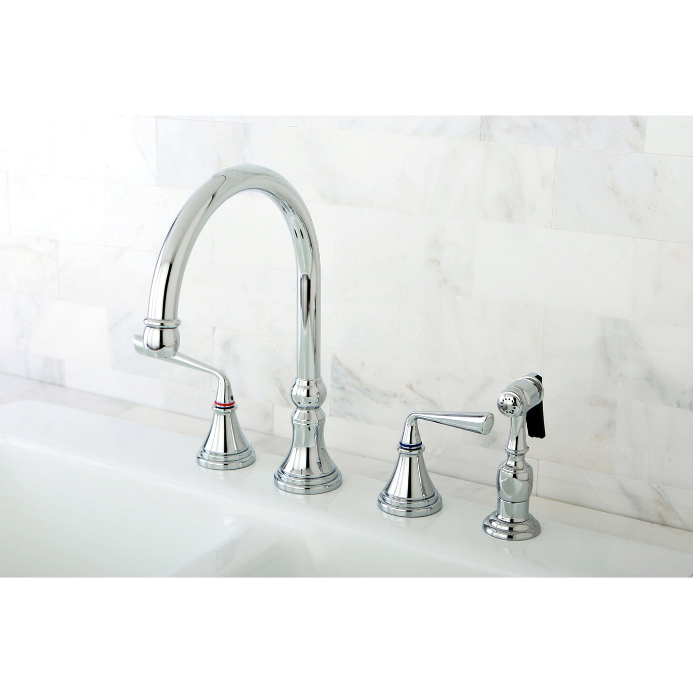 Elements of Design ES2791ZLBS Widespread Kitchen Faucet with Brass Sprayer, Polished Chrome