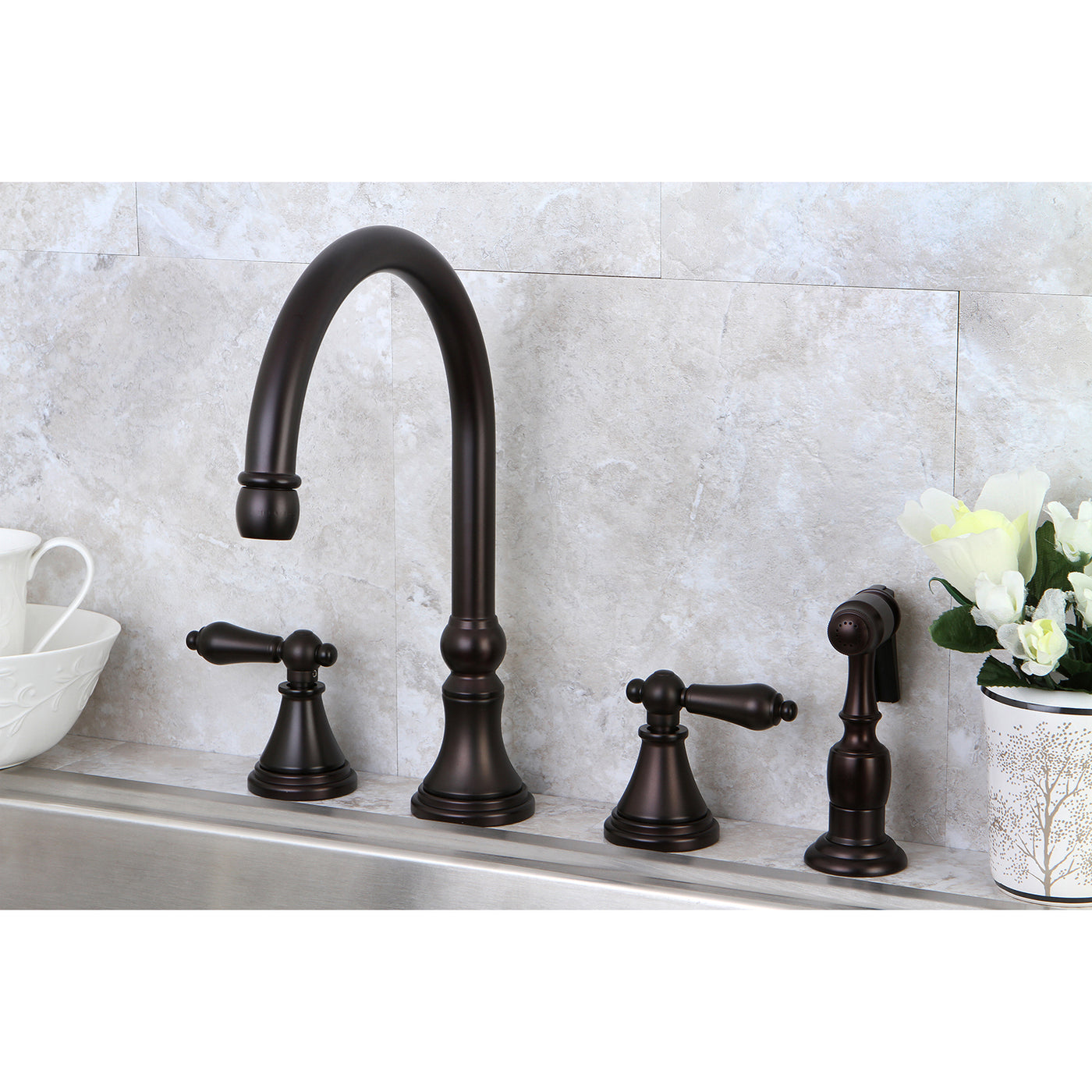 Elements of Design ES2795ALBS Widespread Kitchen Faucet with Brass Sprayer, Oil Rubbed Bronze