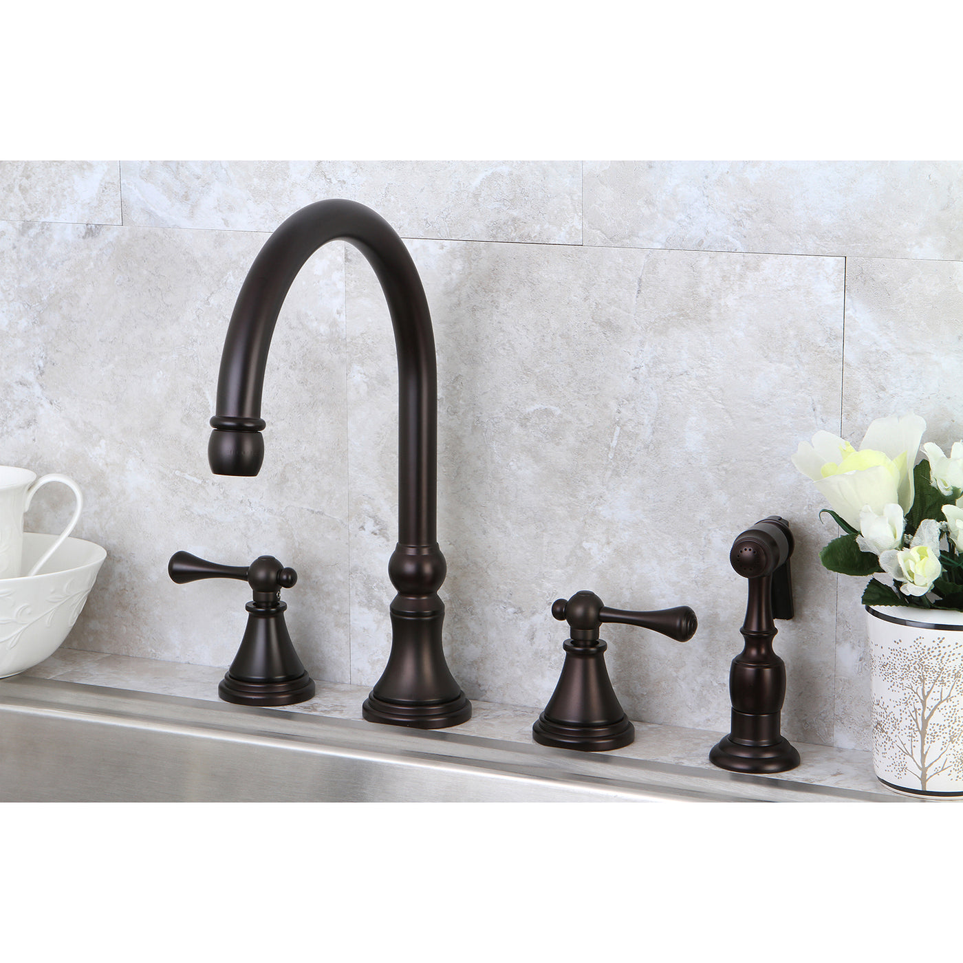 Elements of Design ES2795BLBS Widespread Kitchen Faucet with Brass Sprayer, Oil Rubbed Bronze