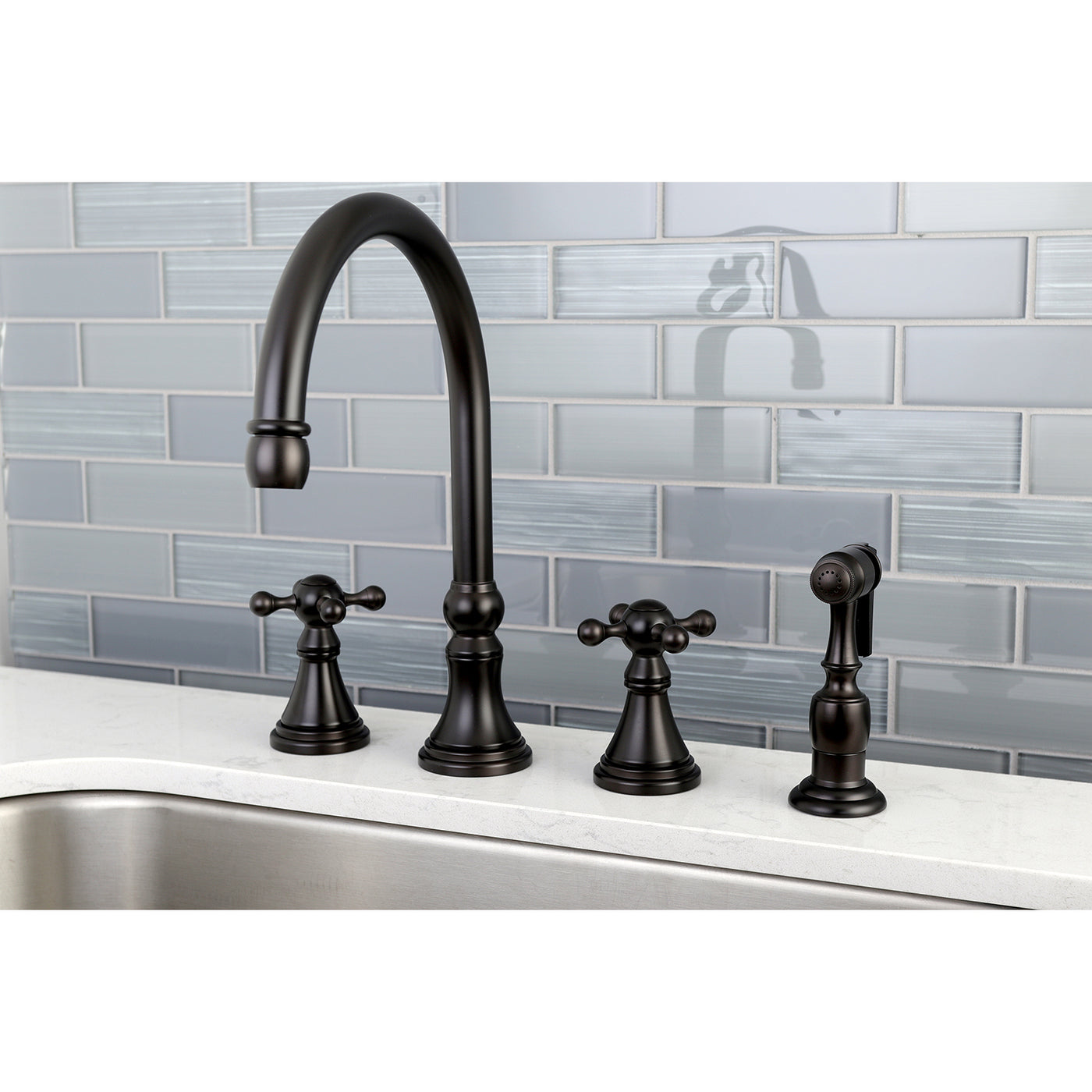 Elements of Design ES2795KXBS Widespread Kitchen Faucet with Brass Sprayer, Oil Rubbed Bronze