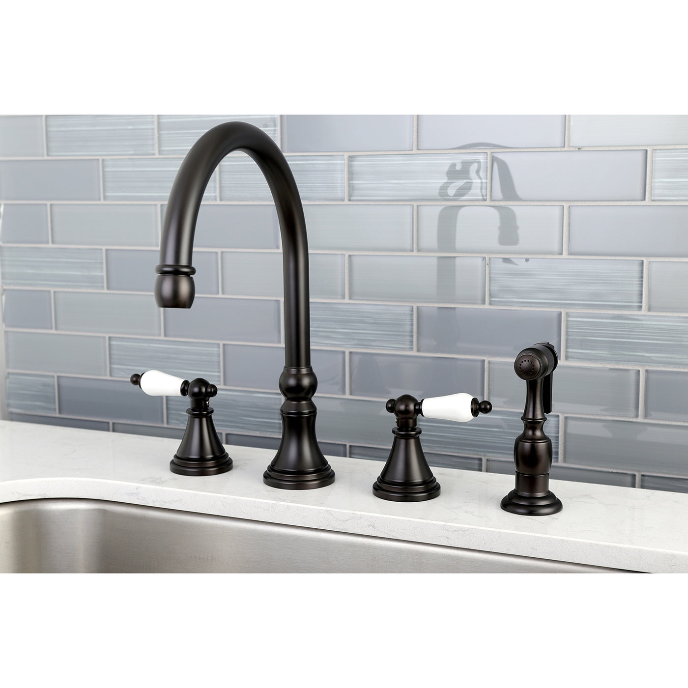 Elements of Design ES2795PLBS Widespread Kitchen Faucet with Brass Sprayer, Oil Rubbed Bronze