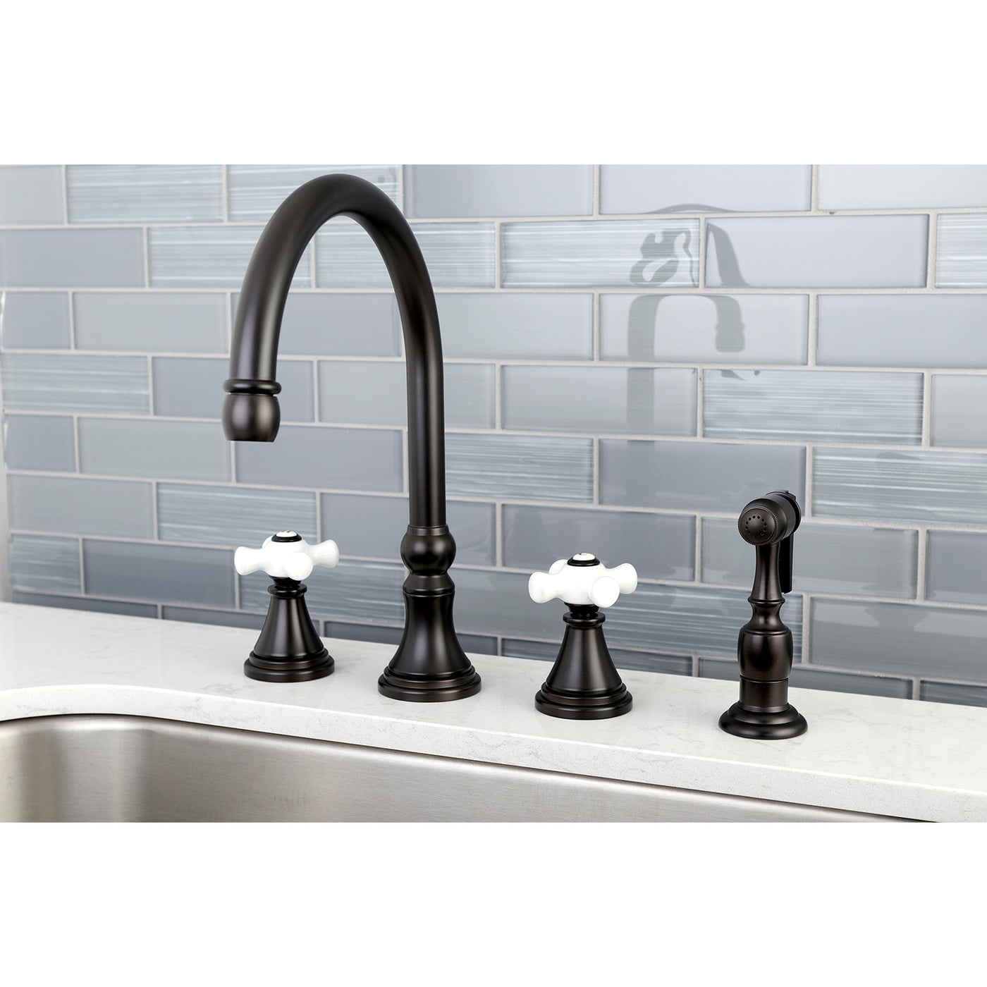 Elements of Design ES2795PXBS Widespread Kitchen Faucet with Brass Sprayer, Oil Rubbed Bronze