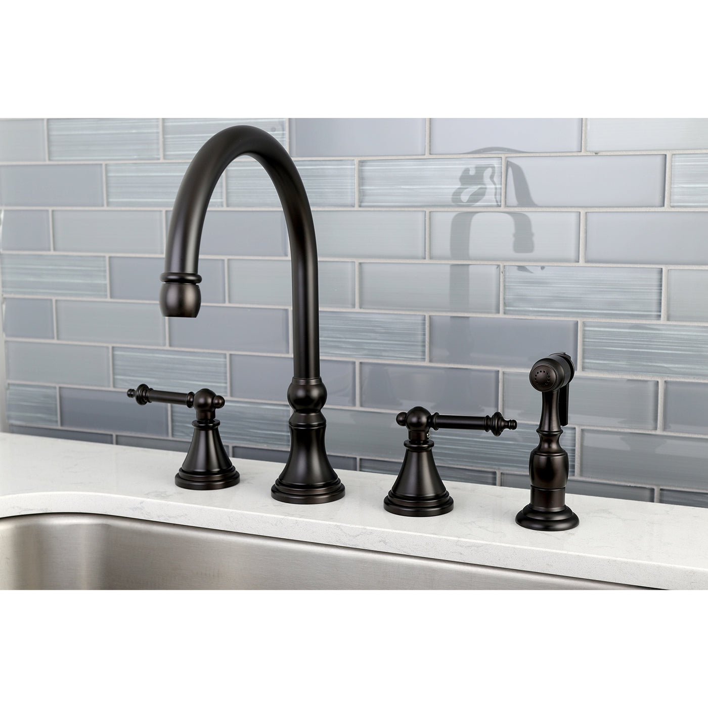 Elements of Design ES2795TLBS Widespread Kitchen Faucet with Brass Sprayer, Oil Rubbed Bronze