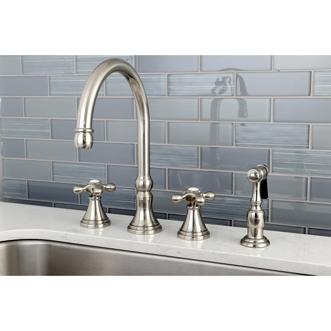 Elements of Design ES2798AXBS Widespread Kitchen Faucet with Brass Sprayer, Brushed Nickel