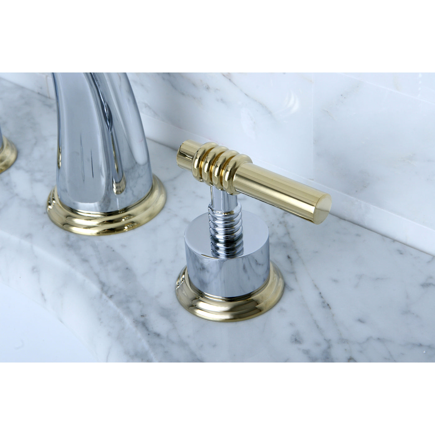Elements of Design ES2964ML Widespread Bathroom Faucet with Brass Pop-Up, Polished Chrome/Polished Brass