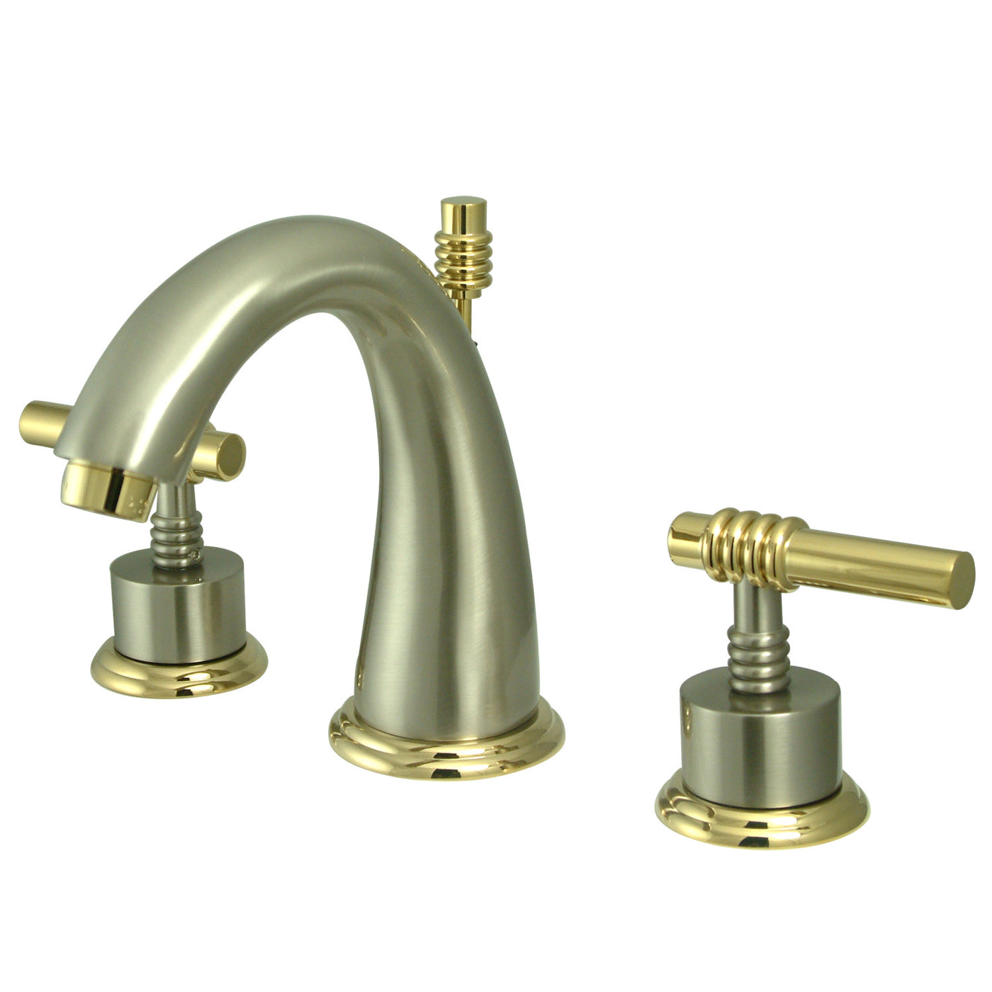 Elements of Design ES2969ML Widespread Bathroom Faucet with Brass Pop-Up, Brushed Nickel/Polished Brass
