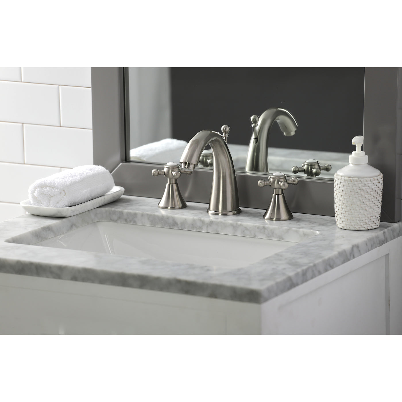 Elements of Design ES2978BX Widespread Bathroom Faucet with Brass Pop-Up, Brushed Nickel