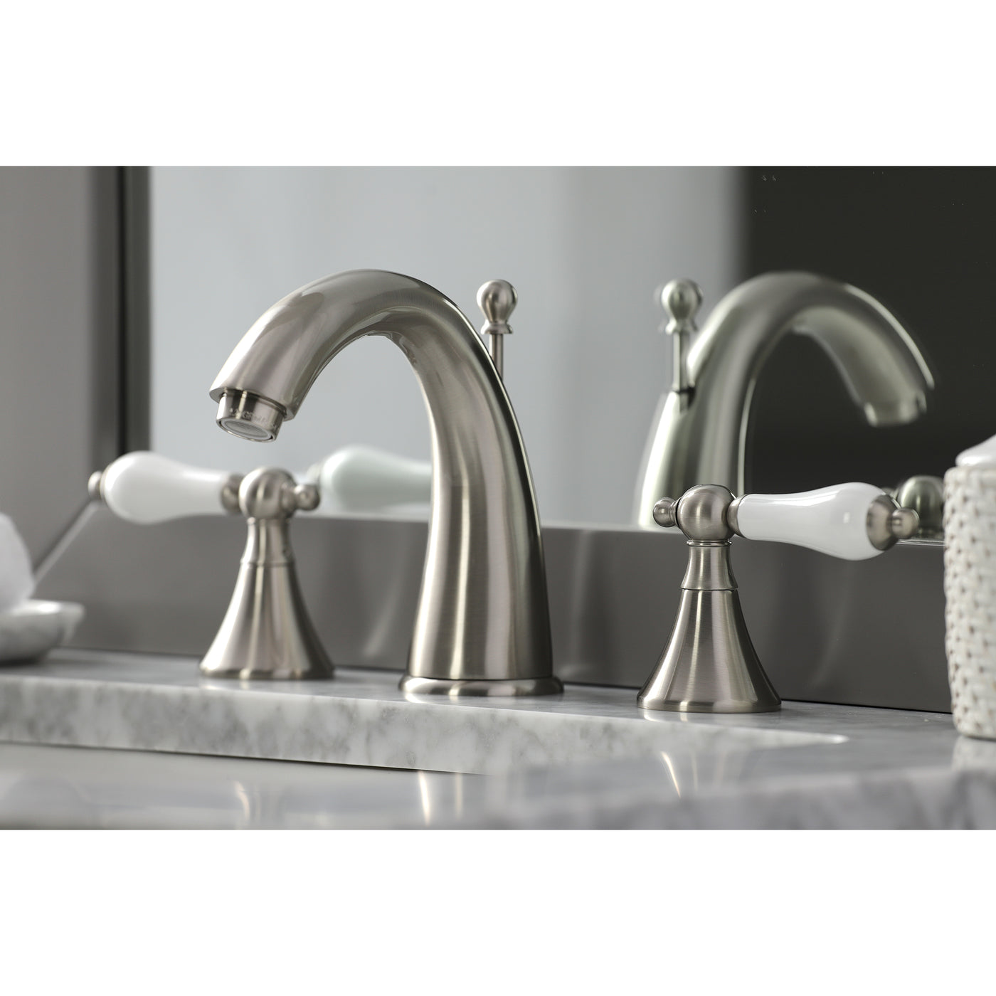 Elements of Design ES2978PL Widespread Bathroom Faucet with Brass Pop-Up, Brushed Nickel