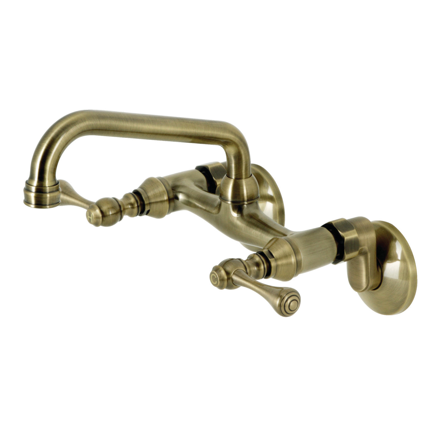 Elements of Design ES3133L Adjustable Center Wall Mount Kitchen Faucet, Antique Brass