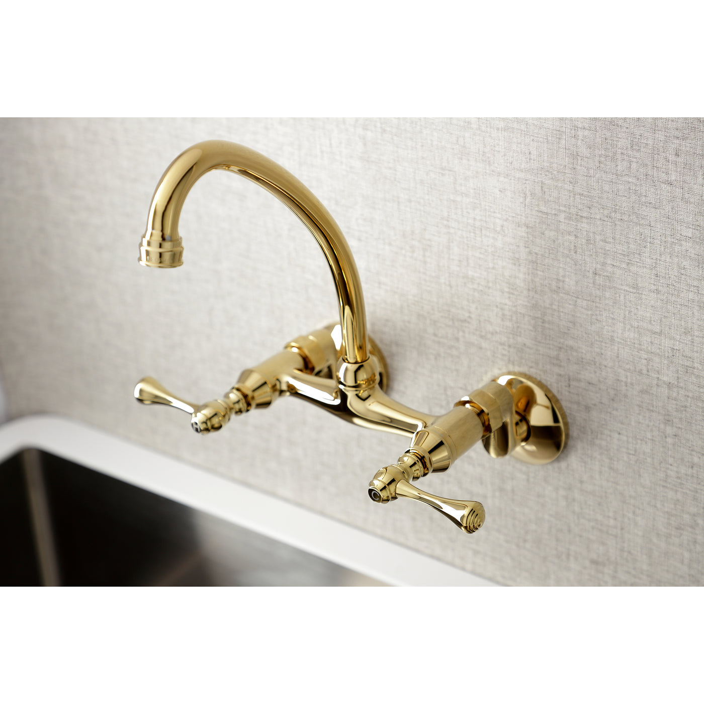 Elements of Design ES3142L Adjustable Center Wall Mount Kitchen Faucet, Polished Brass