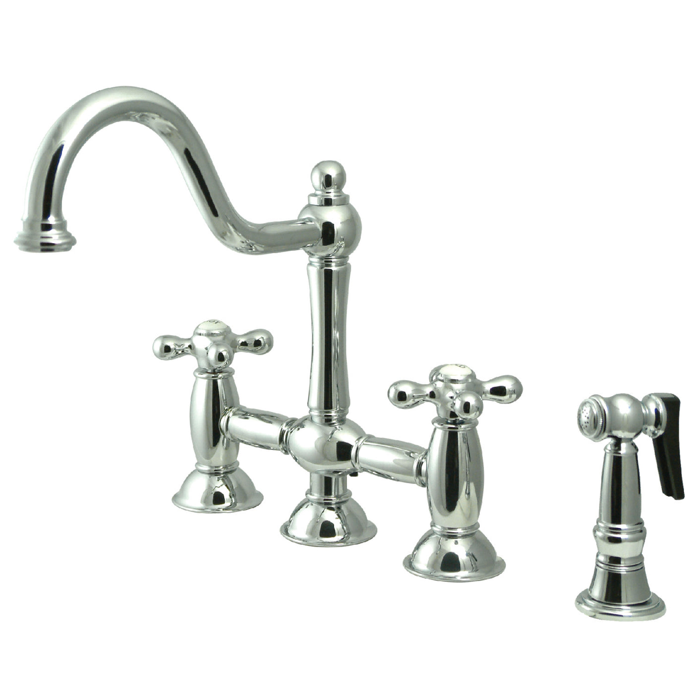 Elements of Design ES3791AXBS Bridge Kitchen Faucet with Brass Sprayer, Polished Chrome