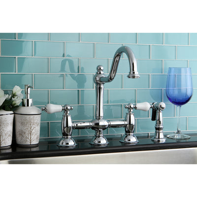 Elements of Design ES3791PLBS Bridge Kitchen Faucet with Brass Sprayer, Polished Chrome