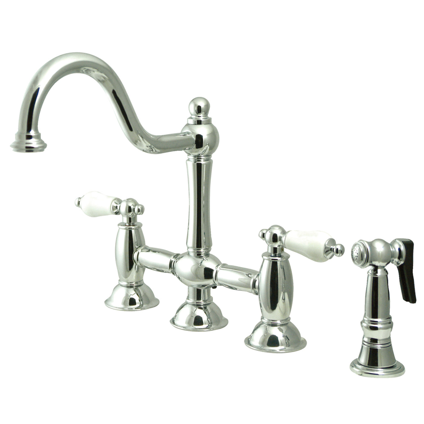 Elements of Design ES3791PLBS Bridge Kitchen Faucet with Brass Sprayer, Polished Chrome