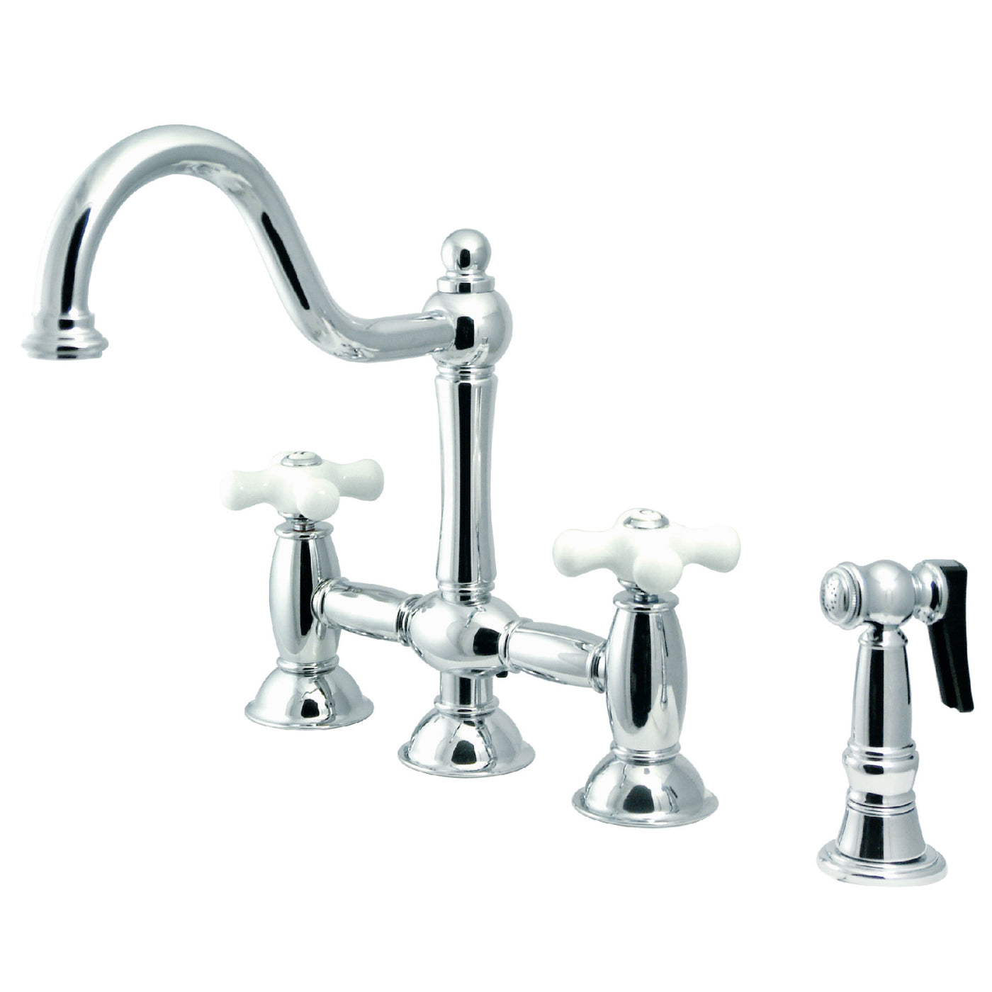 Elements of Design ES3791PXBS Bridge Kitchen Faucet with Brass Sprayer, Polished Chrome