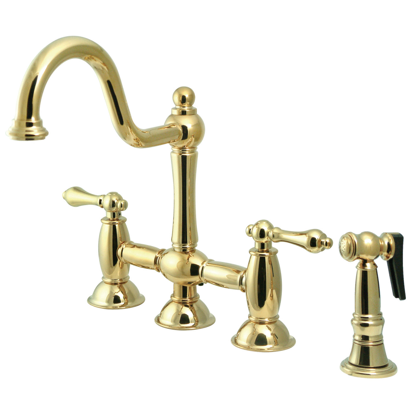 Elements of Design ES3792ALBS Bridge Kitchen Faucet with Brass Sprayer, Polished Brass