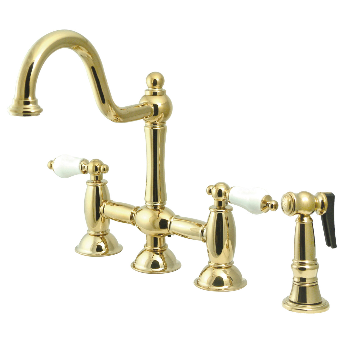 Elements of Design ES3792PLBS Bridge Kitchen Faucet with Brass Sprayer, Polished Brass
