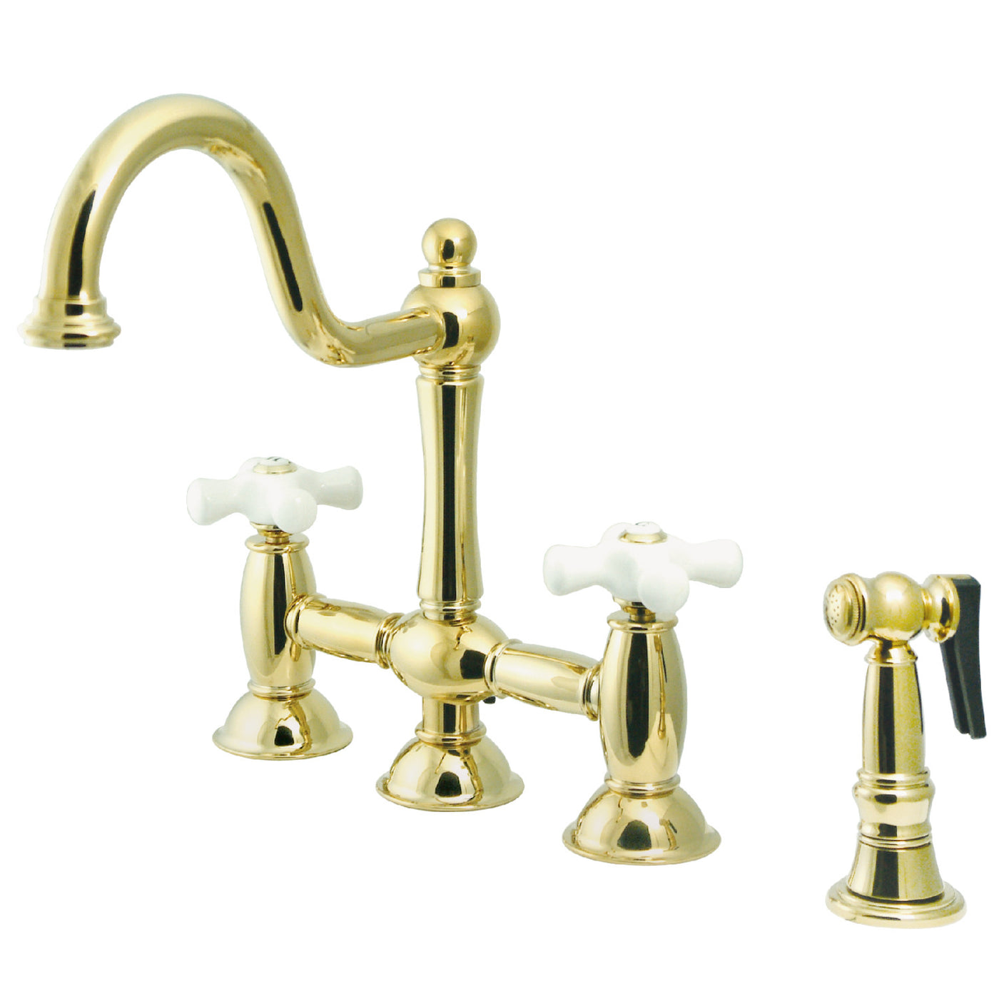 Elements of Design ES3792PXBS Bridge Kitchen Faucet with Brass Sprayer, Polished Brass