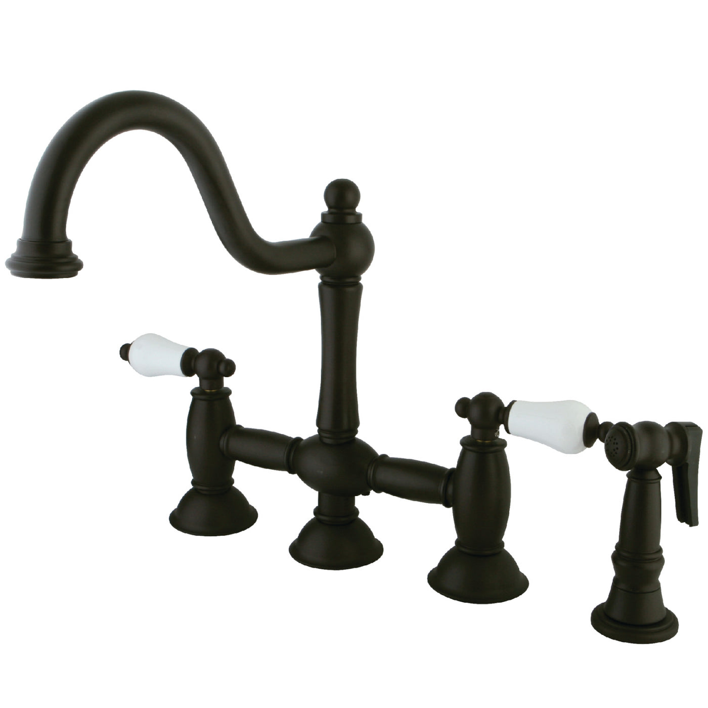 Elements of Design ES3795PLBS Bridge Kitchen Faucet with Brass Sprayer, Oil Rubbed Bronze